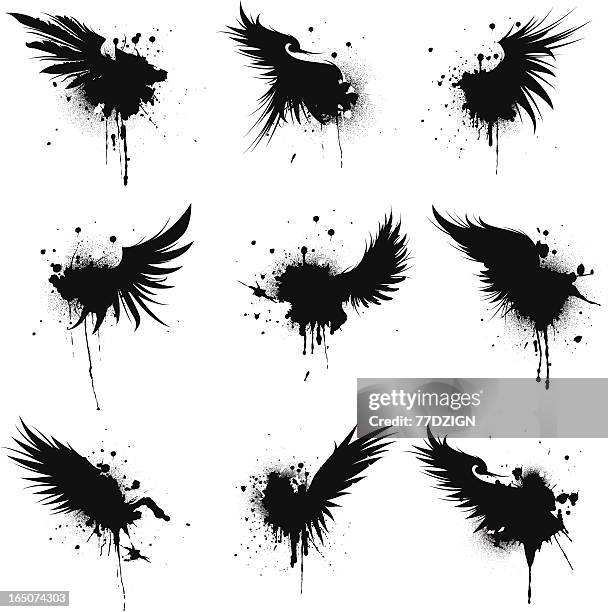 stockillustraties, clipart, cartoons en iconen met ornate wing splatter ii - veer gefabriceerd object