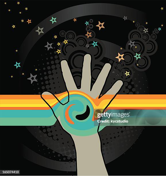 the magic touch - revolving door stock illustrations