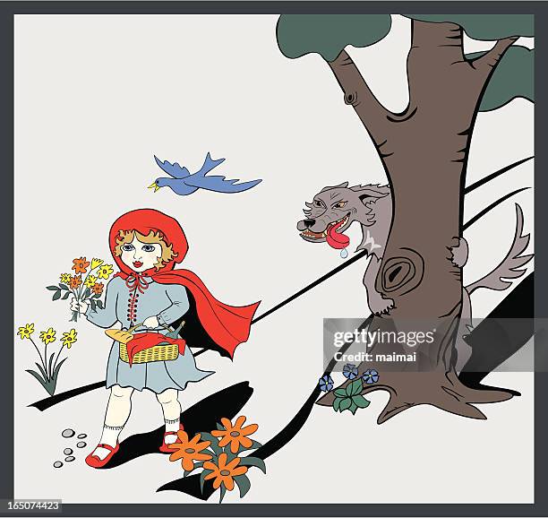 little red riding hood big bad wolf - fairy tale - animal saliva stock illustrations