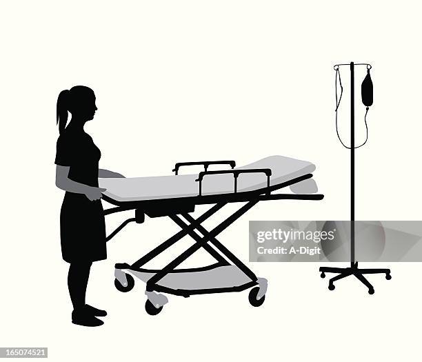 hospital worker vector silhouette - hospital bed vector stock illustrations