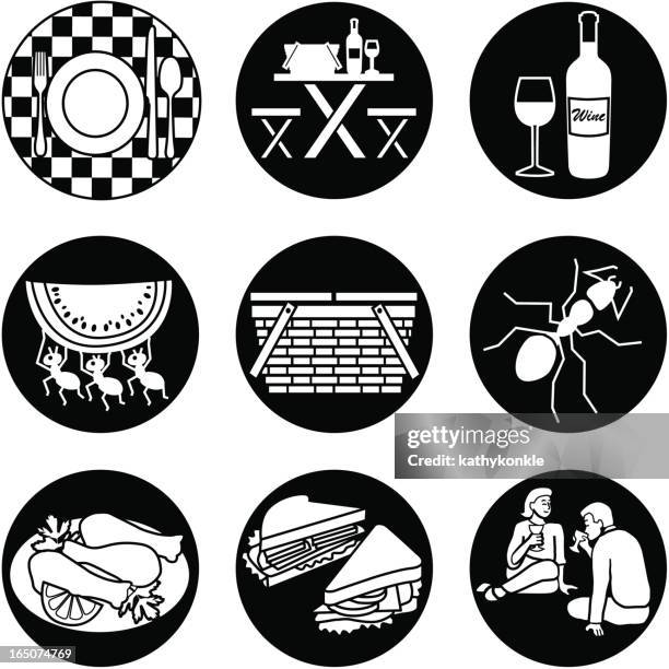 picnic reversed - white picnic table stock illustrations
