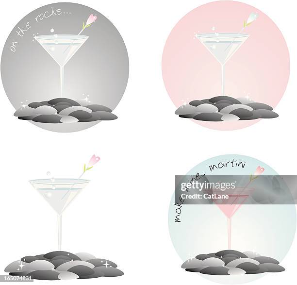 martini quartet... on the rocks - pebbles white background stock illustrations