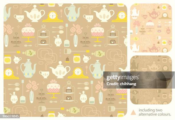 high tea-muster - tea cup stock-grafiken, -clipart, -cartoons und -symbole