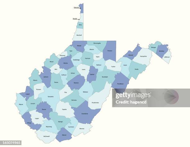 ilustrações, clipart, desenhos animados e ícones de west virginia state-condado de mapa - distrito