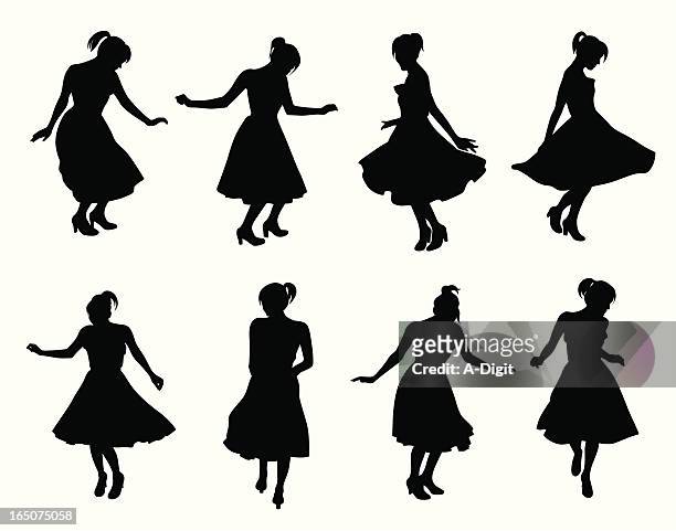 let's dance vector silhouette - young women stock illustrations