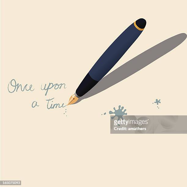 illustration of a pen writing once upon a time on paper - fountain pen and ink stock illustrations