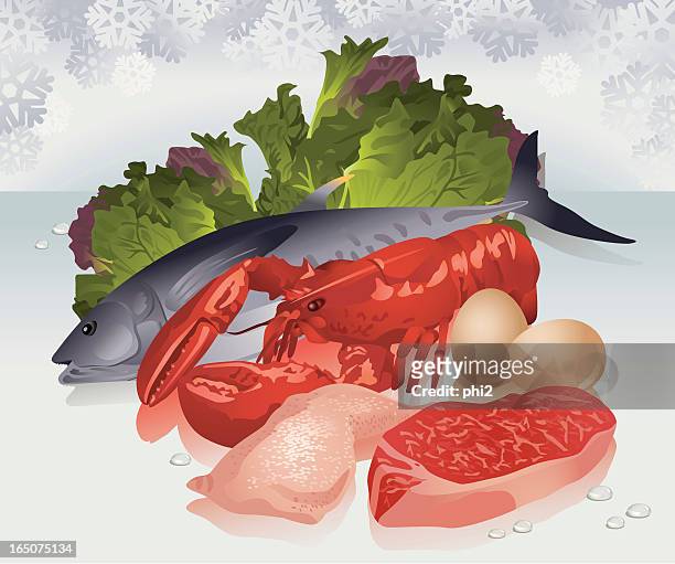 fleisch, meeresfrüchte, geflügel-und gemüse-vektor - frozen meat stock-grafiken, -clipart, -cartoons und -symbole
