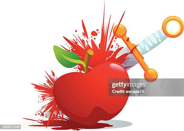 splatter-apfel - knife splash stock-grafiken, -clipart, -cartoons und -symbole