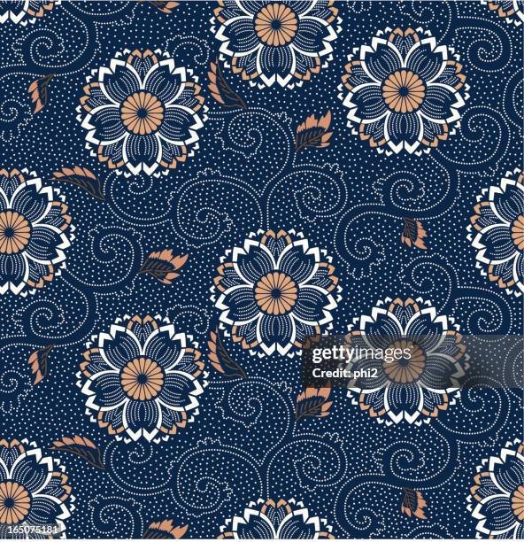 seamless cherry blossom floral pattern vector - batik design stock illustrations