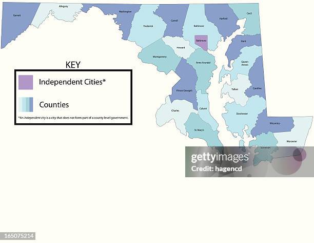 illustrazioni stock, clip art, cartoni animati e icone di tendenza di stato del maryland-contea di mappa - maryland state