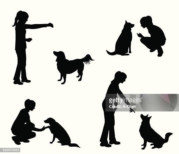 ilustraciones, imágenes clip art, dibujos animados e iconos de stock de dogtraining - woman training