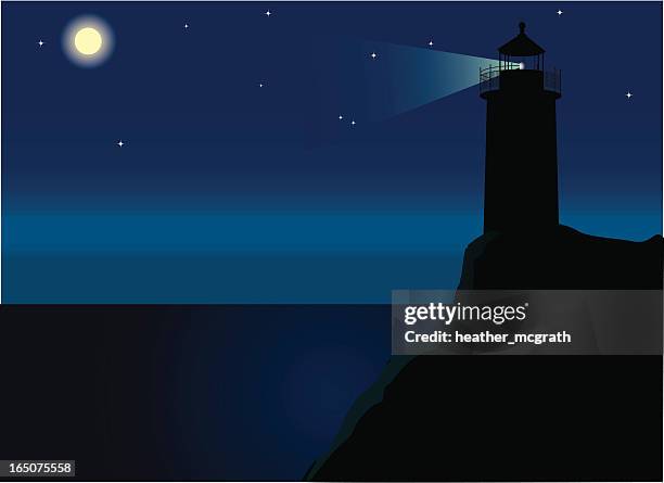 lighthouse on cliff - lighthouse night stock illustrations