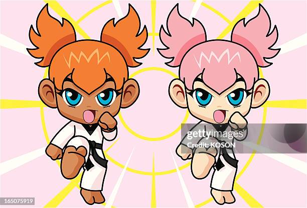 taekwondo character - kids martial arts stock illustrations