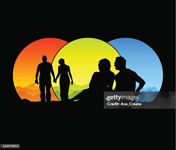 two romantic couples - couple sitting stock illustrations