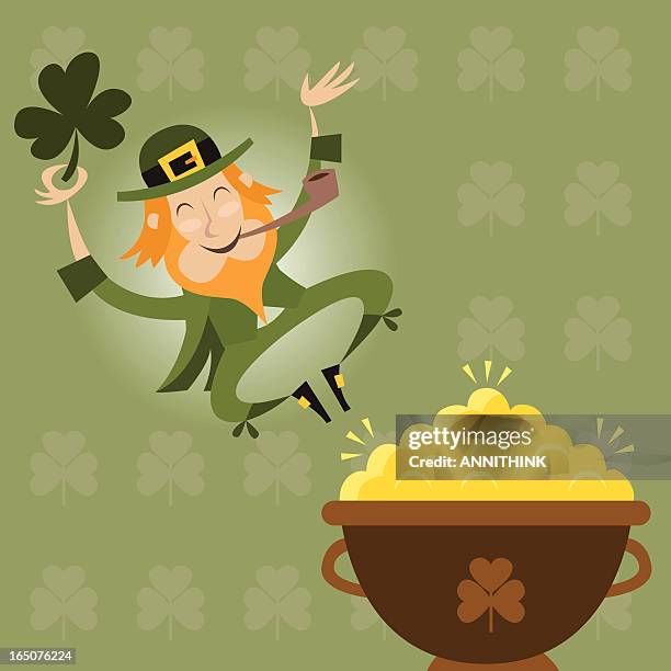 leprechaun happy he found his gold! - click heels stock illustrations