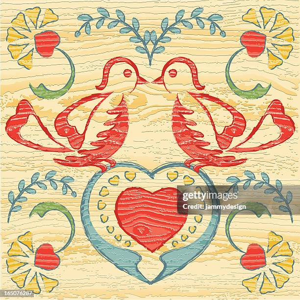 love birds - primitivism stock illustrations