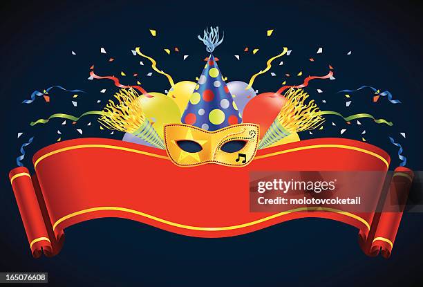 it's party time - balloons and streamers background stock illustrations