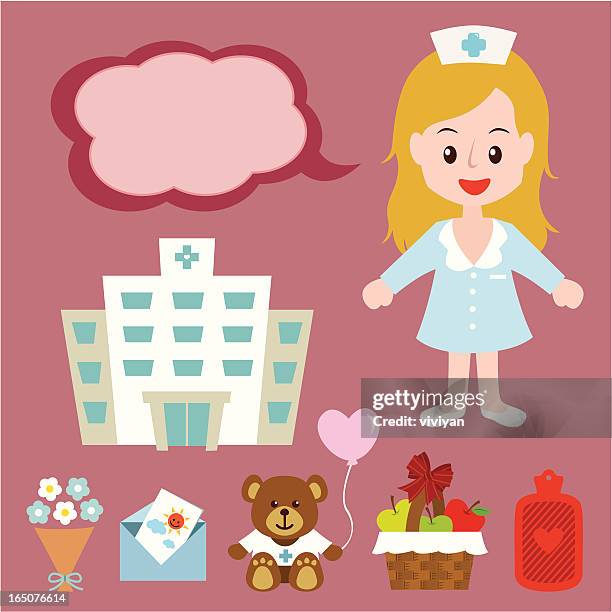 blonde hair nurse - hospital get well card stock illustrations