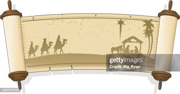 cristmas scroll - nativity stable stock illustrations