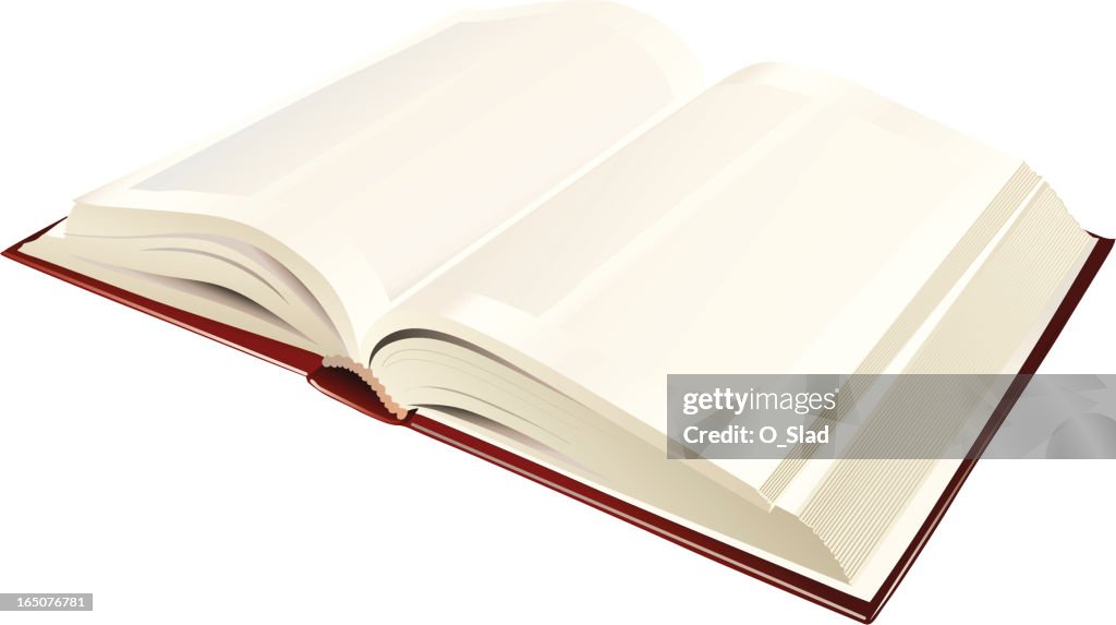 Blank pages on an open book with a white backdrop