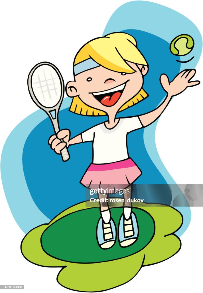Menina dando uma Bola de Ténis