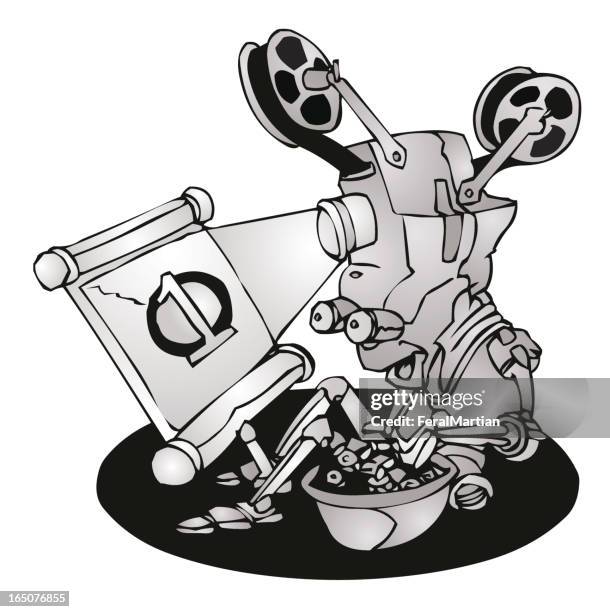 film robot - bowl popcorn white background stock illustrations
