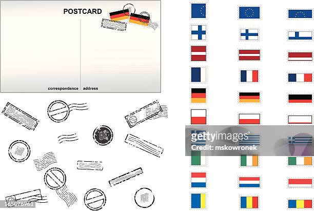 europäischen union post briefmarken nr. 2 - postkarte stock-grafiken, -clipart, -cartoons und -symbole