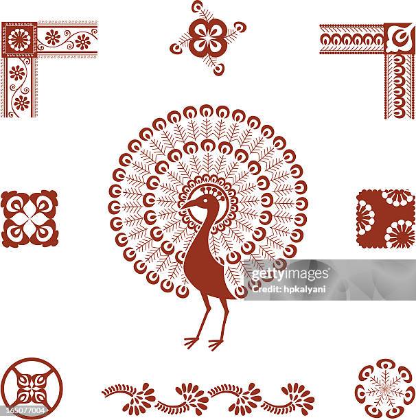 mehndi peacock (vektor - pfauenfeder stock-grafiken, -clipart, -cartoons und -symbole