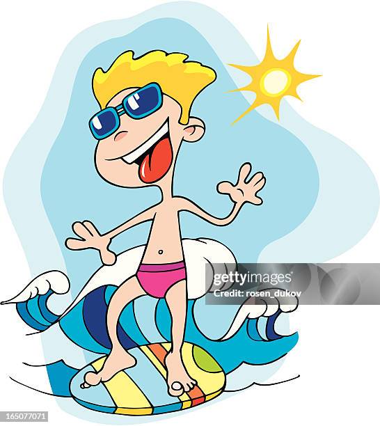 surfing boy with sunglasses - blonde attraction stock illustrations