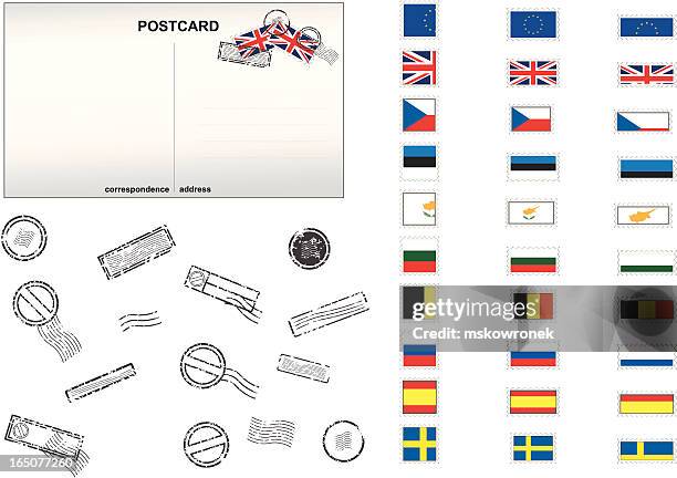 european union post stamps no. 1 - belgium stamp stock illustrations