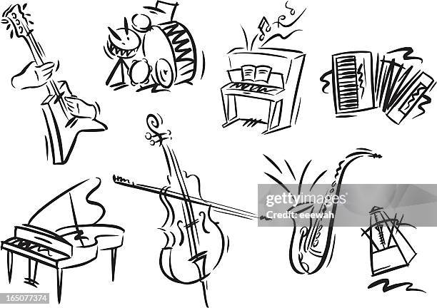 illustrazioni stock, clip art, cartoni animati e icone di tendenza di strumenti musicali - violoncello