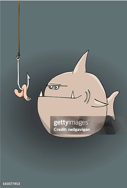 big fish, hook and worm - bigger stock illustrations