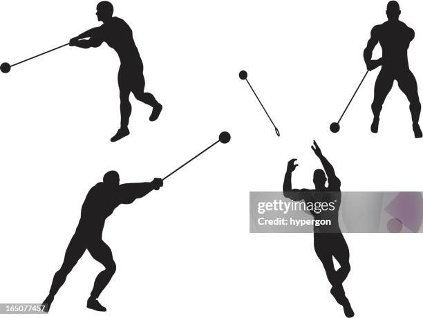 hammer throw silhouettes - man hammer throw stock illustrations