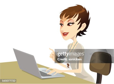 Lady Using Computer Animation Office Lady Using Computer High-Res Vector Graphic - Getty Images