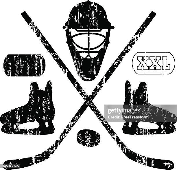 grunge hockey elements - ice hockey stick stock illustrations