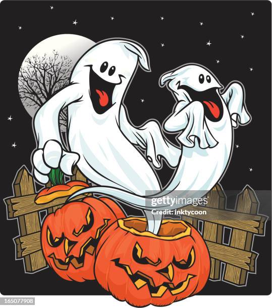 spooky duo - floating lantern stock illustrations
