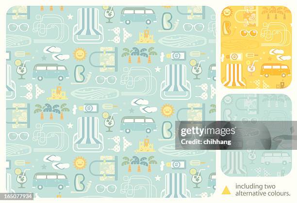 ilustraciones, imágenes clip art, dibujos animados e iconos de stock de patrón de verano caliente - bolsa de playa