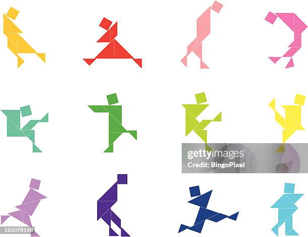 tangram menschen einstellen/009 - tangram stock-grafiken, -clipart, -cartoons und -symbole