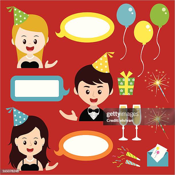 new year party 2008 icon set - party hat vector stock illustrations