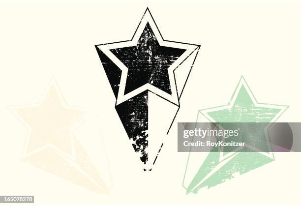 stockillustraties, clipart, cartoons en iconen met aged and weathered shooting star collection - houtgravure