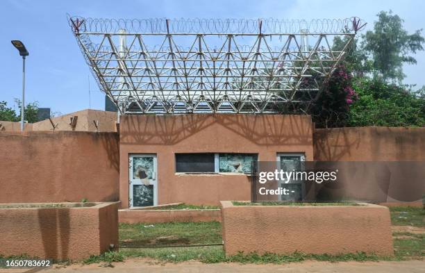 This picture taken on September 7, 2023 shows one of the entrances of the French Embassy in Niamey, Niger.