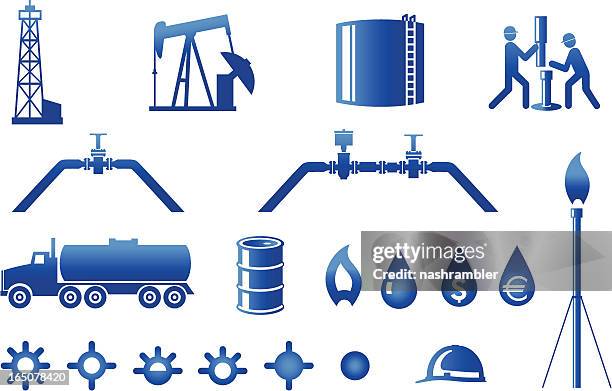 illustrazioni stock, clip art, cartoni animati e icone di tendenza di icone di industria di petrolio e gas - ciminiera