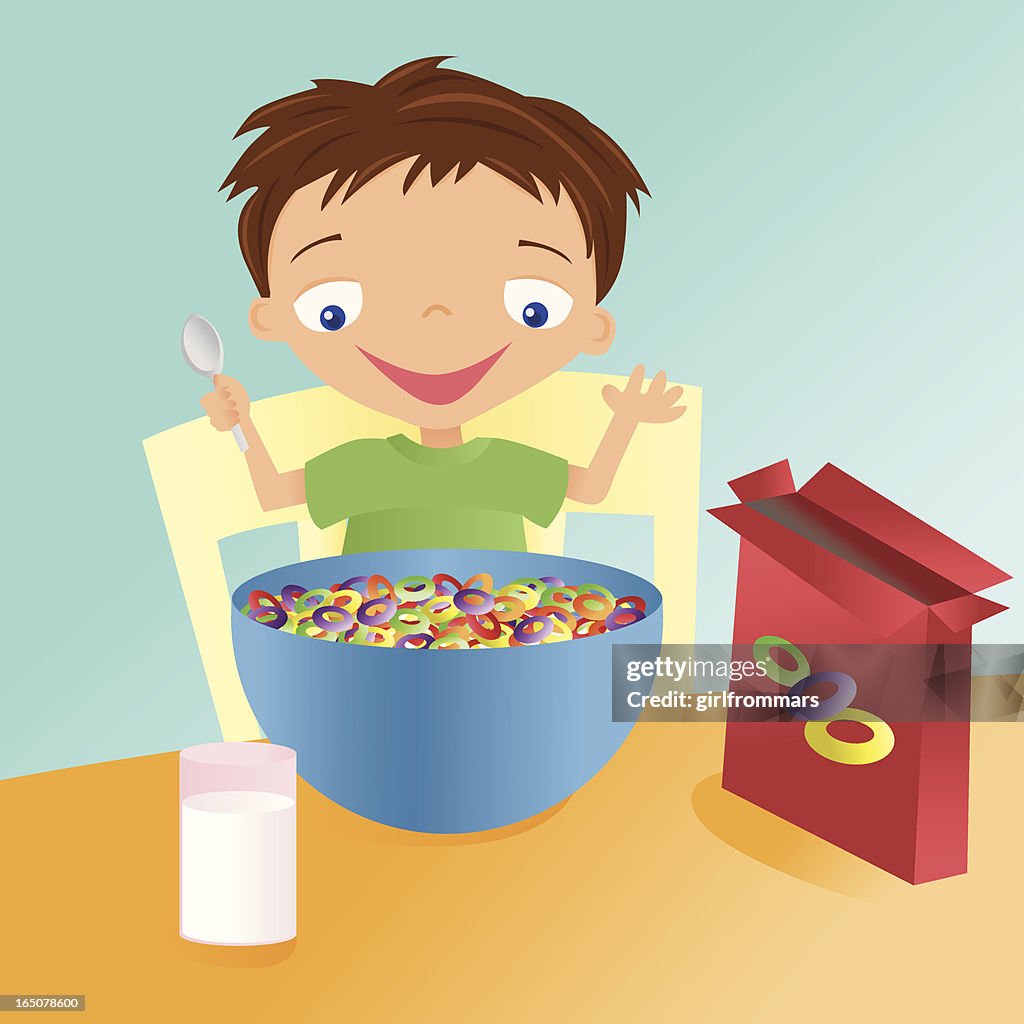 Boy And A Big Bowl Of Cereal High-Res Vector Graphic - Getty Images