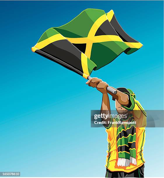 jamaica waving flag soccer fan - jamaica flag stock illustrations