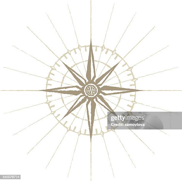 stockillustraties, clipart, cartoons en iconen met old wind rose compass - west direction