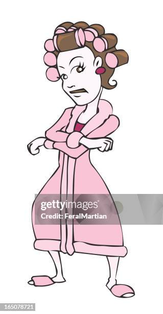 stockillustraties, clipart, cartoons en iconen met angry housewife - krulspelden