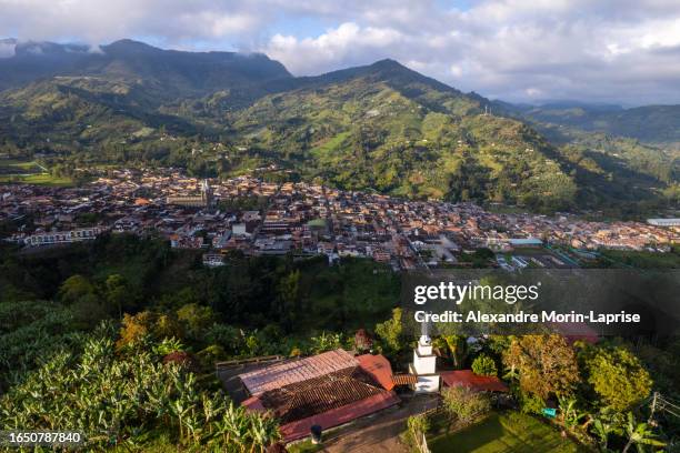 view of the town of jardin, antioquia on a sunny day - antioquia stock pictures, royalty-free photos & images