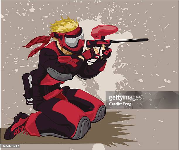 speedballer in red - paintball stock illustrations