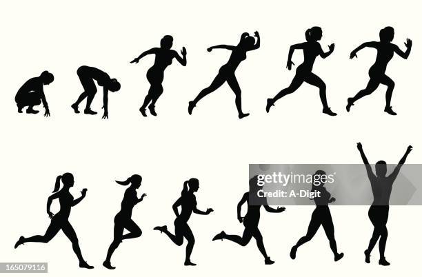 hundred meters vector silhouette - runner athlete stock illustrations