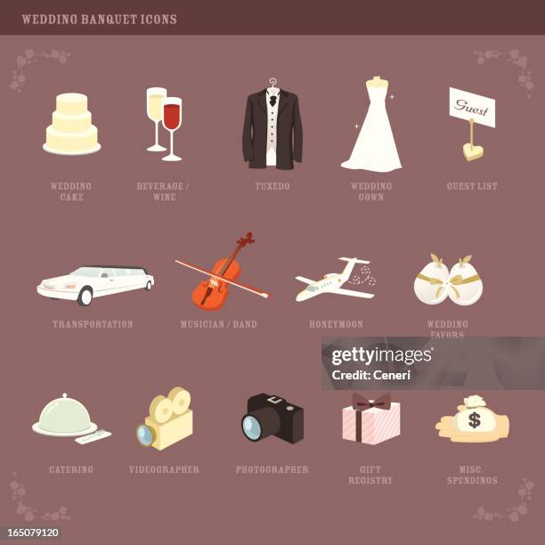 stockillustraties, clipart, cartoons en iconen met wedding planning icons (2) - wedding planning